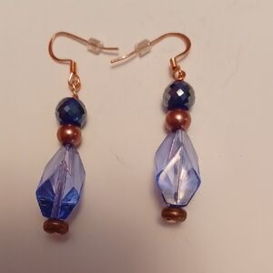 Blue Faceted Bead Drop Earrings with Copper Accents/ 3 Pairs for 20.00